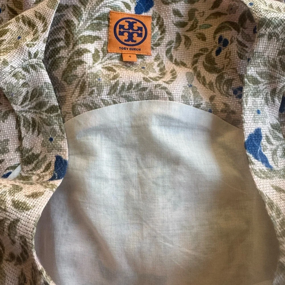 Tory Burch Cream Midi Dress with Blue and Pink Floral Embroidery 4 - Picture 8 of 11